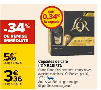 Carrefour L'or barista capsules de café offre