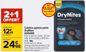 Carrefour Huggies culottes pyjama pants drynites offre