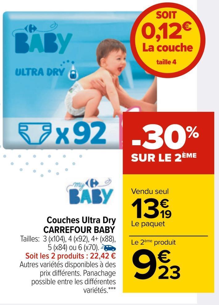 Promo Carrefour baby couches ultra dry chez Carrefour
