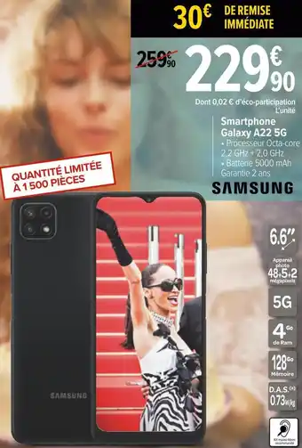 Carrefour Samsung smartphone galaxy a22 5g offre
