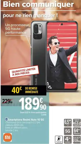 Carrefour Xiaomi smartphone redmi note 10 5g offre
