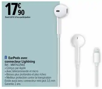 Carrefour Apple earpods avec connecteur lightning offre
