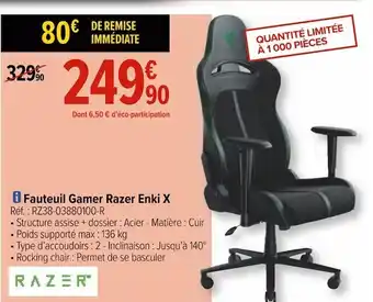 Carrefour Razer fauteuil gamer razer enki x offre