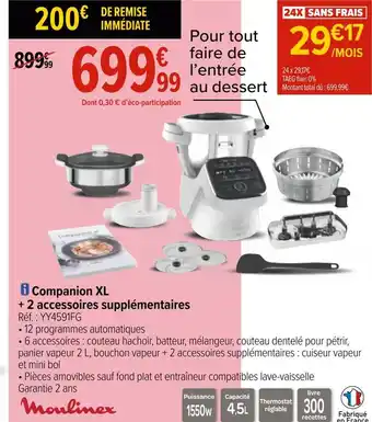Carrefour Moulinex companion xl + 2 accessoires supplémentaires offre
