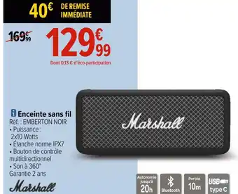 Carrefour Marshall enceinte sans fil offre