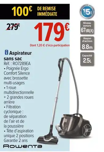 Carrefour Rowenta aspirateur sans sac offre