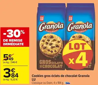 Carrefour Market Lu cookies gros éclats de chocolat granola offre