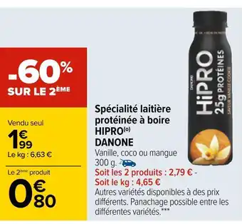 Carrefour Hipro danone spécialité laitière protéinée à boire offre