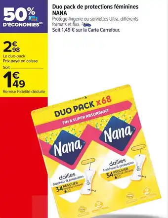 Carrefour Market Nana duo pack de protections féminines offre
