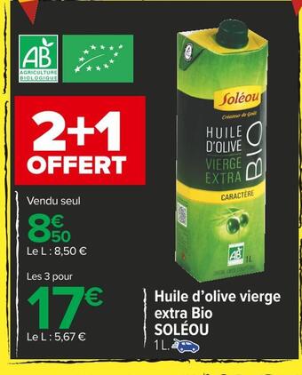 Carrefour Market Soléou huile d’olive vierge extra bio offre