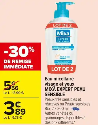Carrefour Market Mixa expert peau sensible eau micellaire visage et yeux offre