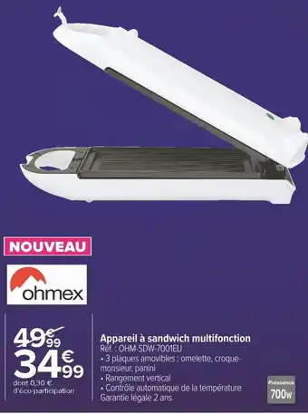 Carrefour Market Ohmex appareil à sandwich multifonction offre