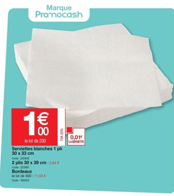 Promocash Serviettes Blanches 1 Pli offre