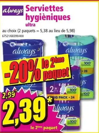 Norma Serviettes hygièniques ultra offre