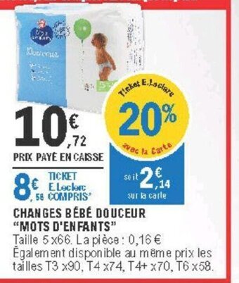 E.Leclerc Changes Bébé Douceur "Mots d'Enfants" offre
