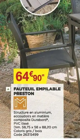 Bricomarché Fauteuil empilable preston offre