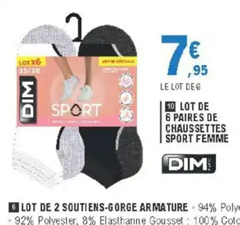 E.Leclerc Lot de 6 Paires de Chaussettes Sport Femme offre