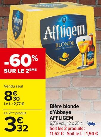 Carrefour Market Affligem bière blonde d’abbaye offre