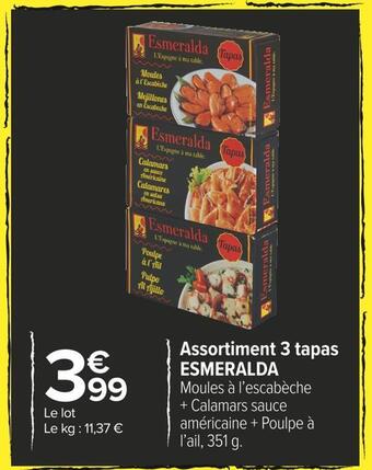 Carrefour Market Esmeralda assortiment 3 tapas offre