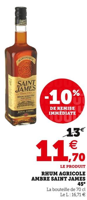 Super U Saint james rhum agricole ambre 45° offre