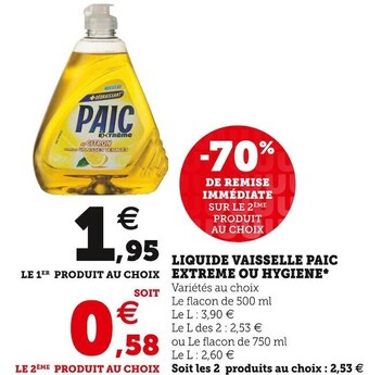 Super U Paic liquide vaisselle extreme ou hygiene* offre