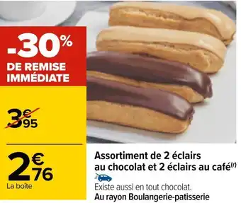 Carrefour Assortiment de 2 éclairs au chocolat et 2 éclairs au café offre