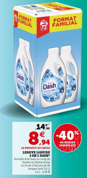Super U Dash lessive liquide 2 en 1 offre