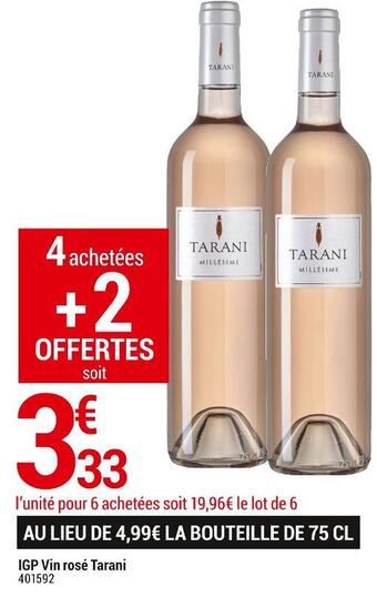 Gamm vert Igp vin rosé tarani offre