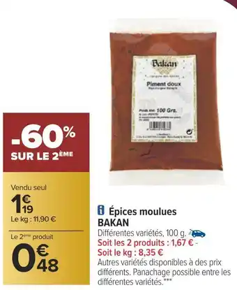 Carrefour Bakan épices moulues offre