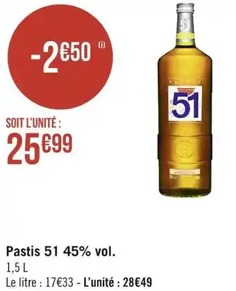 Géant Casino Pastis 51 pastis 51 45% vol. offre