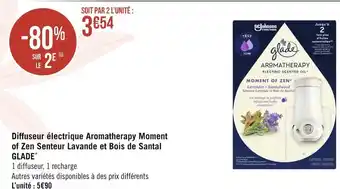 Géant Casino Glade diffuseur électrique aromatherapy moment of zen senteur lavande et bois de santal offre