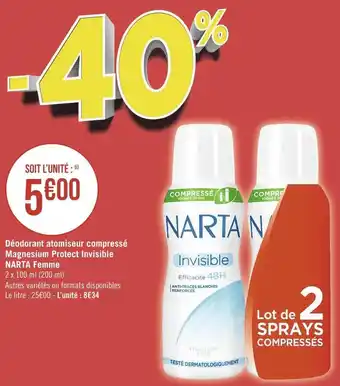 Géant Casino Narta déodorant atomiseur compressé magnesium protect invisible femme offre