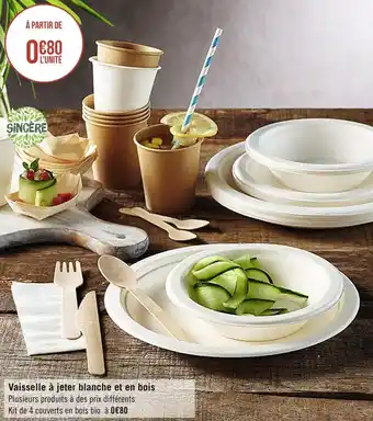 Géant Casino Vaisselle à jeter blanche et en bois offre
