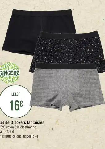 Géant Casino Sincère lot de 3 boxers fantaisies offre