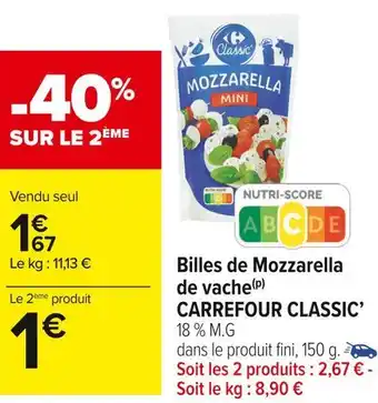 Carrefour Market Carrefour billes de mozzarella de vache offre