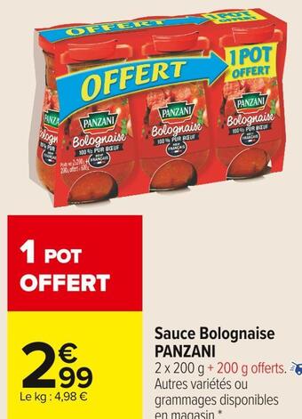 Carrefour Market Panzani sauce bolognaise offre