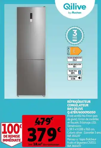Auchan Qilive réfrigérateur congélateur bas q.6789/600095050 offre