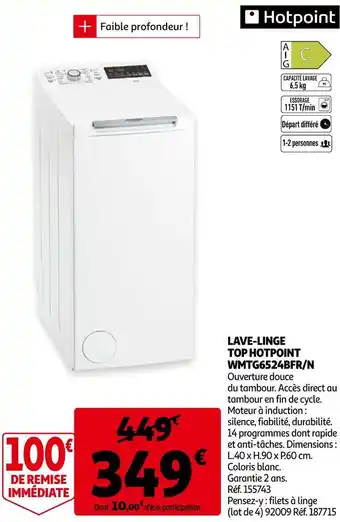 Auchan Hotpoint lave-linge top hotpoint wmtg6524bfr/n offre