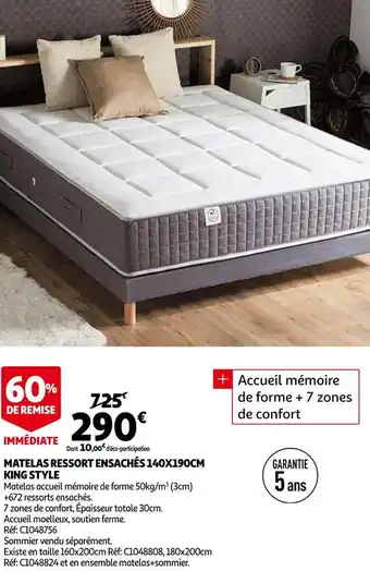Auchan King style matelas ressort ensachés 140x190cm king style offre
