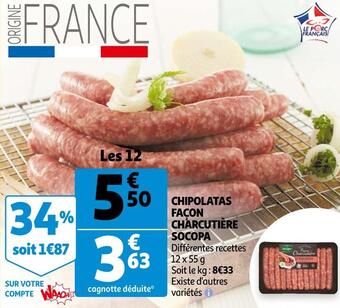 Auchan Socopa chipolatas façon charcutière offre