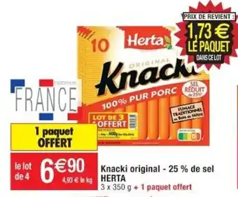 Cora x Carrefour Knacki original -25% de sel HERTA offre