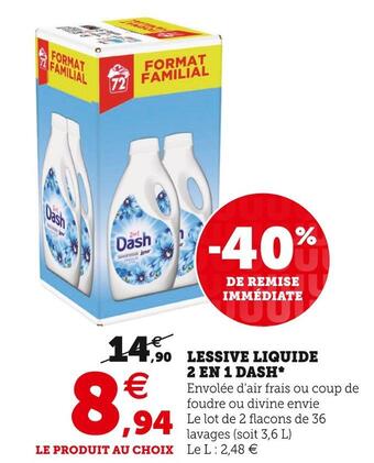 Super U Dash lessive liquide 2 en 1* offre