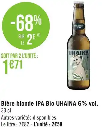 Géant Casino Uhaina bière blonde ipa bio 6% vol. offre