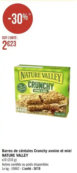 Géant Casino Nature valley barres de céréales crunchy avoine et miel offre