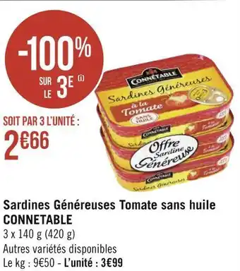 Géant Casino Connetable sardines généreuses tomate sans huile offre