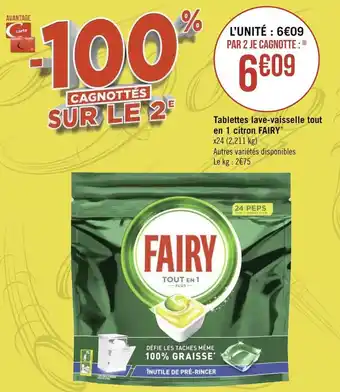 Géant Casino Fairy tablettes lave-vaisselle tout en 1 citron* offre
