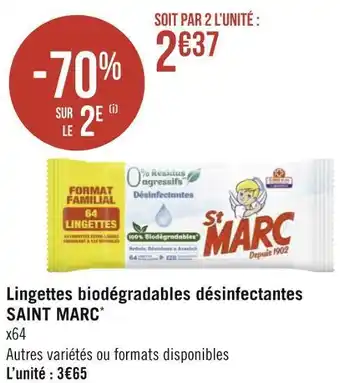 Géant Casino Saint marc lingettes biodégradables désinfectantes* offre