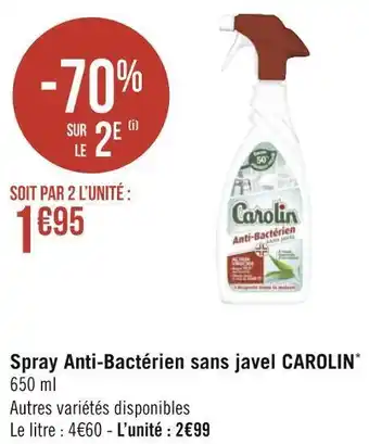 Géant Casino Carolin spray anti-bactérien sans javel offre