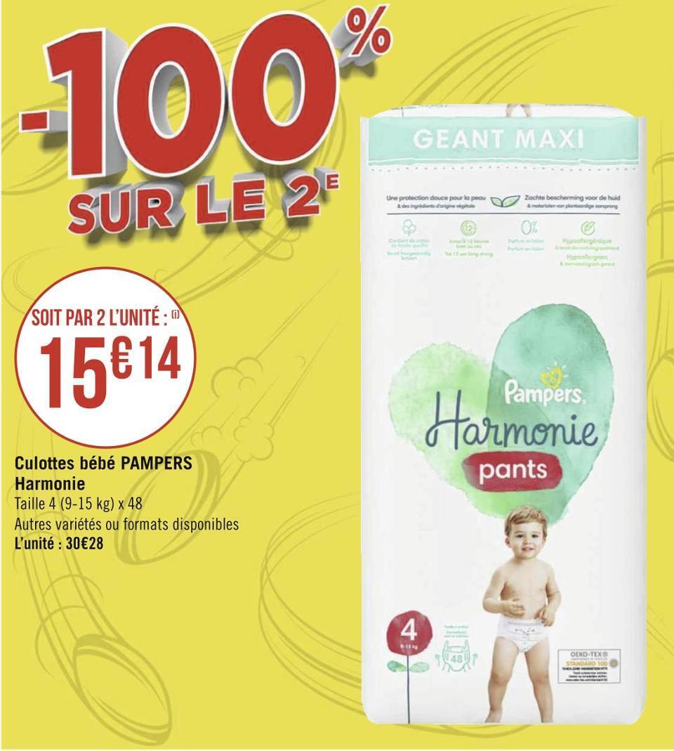 Promo Pampers culottes bébé harmonie chez Géant Casino