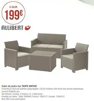 Géant Casino Allibert salon de jardin bas taupe mathis offre